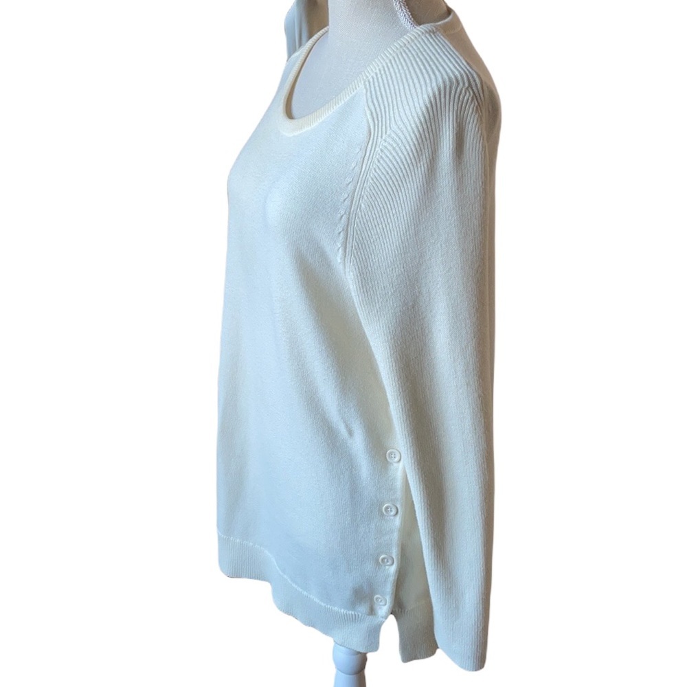 J.Jill Ivory Scoop Neck Long Textured Sleeve Button Detail,Cozy Sweater Size M